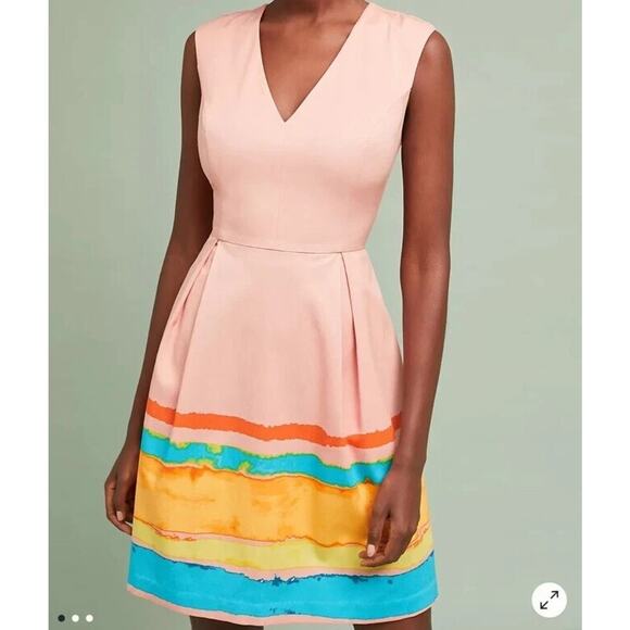 Anthropologie Tracy Reese Multicolor Painterly Pleated Mini A-Line Dress Size 0 - Picture 1 of 16